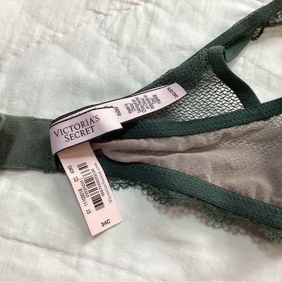 NWT Victoria’s Secret Dream Angels Lined Plunge Green Lace High Neck Bra - Picture 4 of 6